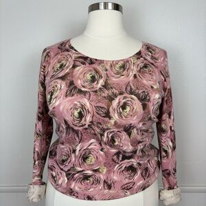 Mainbocher Cashmere Sweater Pink Floral Size XL Feminine Grannycore Rose Romance